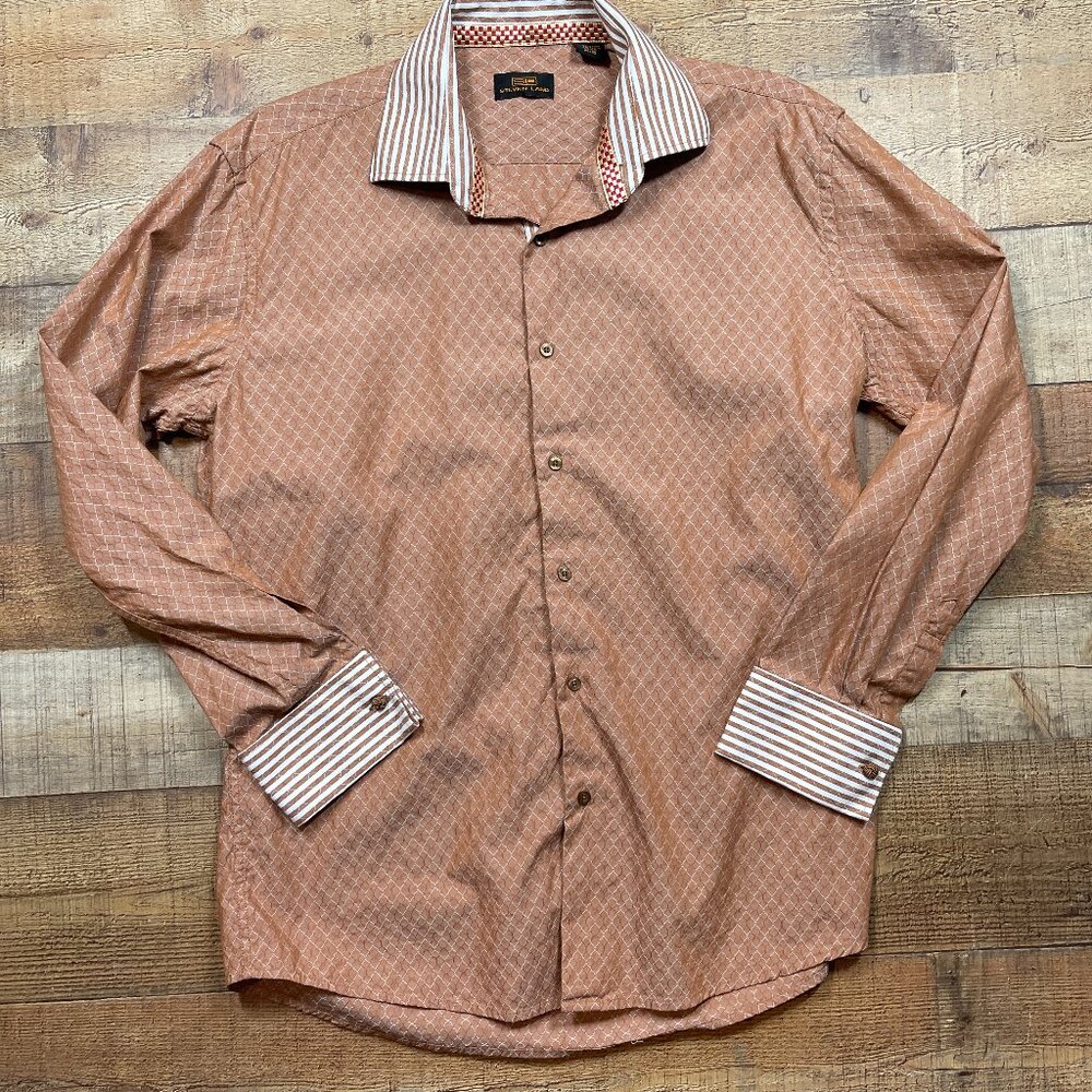 Steven Land Brown and White French Cuff Dress Shirt size 16.5, 34/35